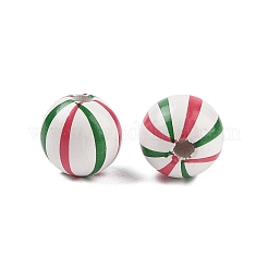 木材ヨーロッパのビーズ  クリスマスストライプビーズ  フラットラウンド  カラフル  16mm  穴：4.5mm&nbsp;WOOD-M014-03A-01