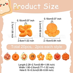 20 個 10 スタイル不透明樹脂模造食品ペンダント  パンチャーム  プラチナトーンの鉄ループ付き  オレンジ  22.5~27x19.5~26x8~14mm  穴：1.6~2mm  2個/スタイル&nbsp;CRES-YW0002-26