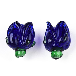 手作りランプワークビーズ  花  インディゴ  16x14~15mm  穴：1.2mm&nbsp;LAMP-B025-02A-08