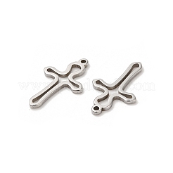 変色しない304ステンレススチールペンダント  中空  クロスチャーム  ステンレス鋼色  17x10.5x1mm  穴：1mm&nbsp;LS-STAS-H214-17P