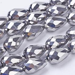 電気メッキガラスビーズセット  多面カット  ティアドロップ  プラチナメッキ  15x10mm  穴：1mm  約50個/連  27.1インチ&nbsp;EGLA-D017-15x10mm-7