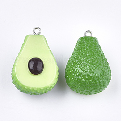 樹脂チャーム  プラチナトーン鉄パーツ  模造食品  アボカド  グリーン  29~31x21x17mm  穴：2mm&nbsp;RESI-T028-52