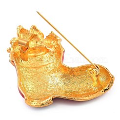 クリスマステーマのエナメルピン  バックパックの服のための合金ラインストーンブローチ  クリスマスソックス  ゴールドカラー  43.5x37mm&nbsp;JEWB-S022-04F-G