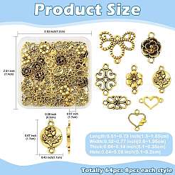 64Pcs 8 Styles Tibetan Style Alloy Heart Flat Round Flower Links Connector Charms&nbsp;TIBE-FS0003-34