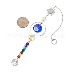 Chakra Natural & Synthetic Gamstone Beads & Glass Evil Eye Hanging Ornaments&nbsp;HJEW-JM02042