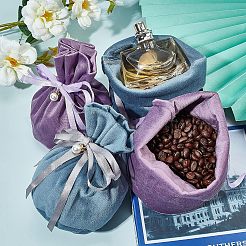 ドローストリングとプラスチックイミテーションパールのベルベットジュエリーバッグ  ベルベット布ギフトポーチ  ミックスカラー  13.2x14x0.4mm  9色  2個/カラー  18個/セット&nbsp;TP-NB0001-21