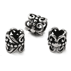 304ステンレススチールヨーロピアンビーズ  大穴ビーズ  花を持つ列  アンティークシルバー  7x7mm  穴：4.3mm&nbsp;STAS-B035-08AS