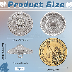 12穴合金ボタン1個  ラインストーン付き  フラットラウンド  プラチナ  20x10.5mm  穴：2mm&nbsp;DIY-FG0007-29P