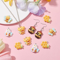 20 個 5 スタイル蜂テーマ不透明樹脂ペンダント  プラチナトーンの鉄ループ付き  混合図形  23~28x19~24x8mm  穴：2mm  4個/スタイル&nbsp;RESI-CJ0003-81