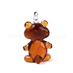 手作りランプワークペンダント  クマのチャーム  チョコレート  27.5~30x16.5~17.5x14~17mm  穴：2~3.5mm&nbsp;LAMP-N034-24A