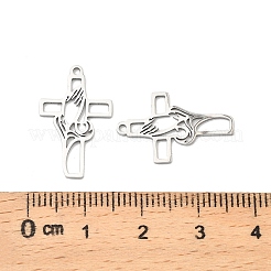 ステンレスペンダント201個  祈る手が付いた十字架のチャーム  変色防止  ステンレス鋼色  21x13x1mm  穴：1.2mm&nbsp;STAS-K310-05P
