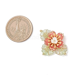 真鍮ガラスシードビーズフラワーペンダント  アクリルと  ゴールドライン入り  レッド  27.5~28.5x34x7.5mm  穴：3mm&nbsp;PALLOY-MZ01118-01