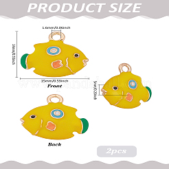 海洋動物合金エナメルペンダント2個  ゴールドカラー  魚  14x15x5mm  穴：1.6mm&nbsp;ENAM-LP0002-08B