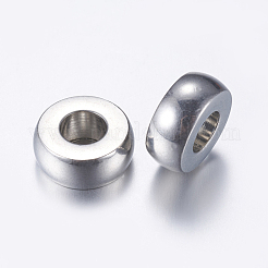 変色しにくい201ステンレススチールヨーロピアンビーズ  大穴ビーズ  フラットラウンド  ステンレス鋼色  12x5mm  穴：5mm&nbsp;STAS-L198-30P
