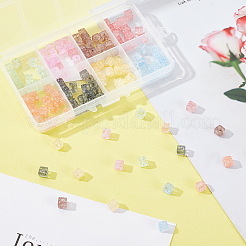 160個8色クラックルガラスビーズ  染め＆加熱  正方形  ミックスカラー  6x6x6mm  穴：1.4mm  20個/カラー&nbsp;GLAA-PH0001-38
