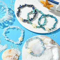5Pcs 5 Styles Natural Quartz Crystal & Lapis Lazuli & Apatite & Aquamarine & Synthetic Turquoise Chip Beaded Stretch Bracelet Sets&nbsp;BJEW-JB10840