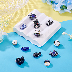 手作りプリント磁器ビーズ12個  混合形状  ブラック  14~19x10~22x7~20mm  穴：1.5~2mm  2個/スタイル&nbsp;PORC-TA0001-46