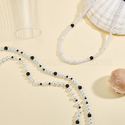 Baking Paint Pearlized Glass Pearl Round Beaded Long Necklaces&nbsp;NJEW-SW00066-02