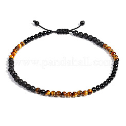 Adjustable Natural Tiger Eye & Lava Rock Round Beaded Braided Anklets for Women&nbsp;FS-WGF1439-01