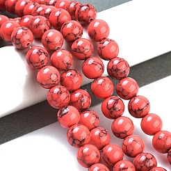 染め加工合成ターコイズ天然石ビーズ連売り  ラウンド  ライトコーラル  8mm  穴：1mm  約50個/連  15.7インチ&nbsp;TURQ-R032-8mm-XSS18