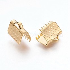 304ステンレススチールリボンカシメエンドパーツ  長方形  ゴールドカラー  9x10.5mm  穴：1.5x3mm&nbsp;STAS-P220-02G
