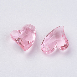 クリアアクリルチャーム  多面カット  ハート  ピンク  11x9x4mm  穴：0.5mm&nbsp;X-MACR-G055-11mm-26X