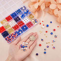 Independence Day Acrylic Beaded Stretch Bracelet with Alloy Enamel Charms DIY Making Finding Kit&nbsp;DIY-FH0006-72