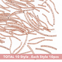 100種類のスタイルの真鍮カーブチューブビーズ10個  ローズゴールド  10~30x1.5~2mm  穴：0.7~1.2mm  10個/スタイル&nbsp;KK-HY0001-58