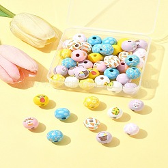 50Pcs 10 Styles Easter Theme Printed Wood Beads&nbsp;WOOD-FS0001-42