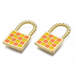 ラックメッキ合金チェッカーボードペンダント  エナメル  カドミウムフリー＆鉛フリー  グリッド模様でロック  サンゴ  20.5x11.5x2mm  穴：8x6.5mm&nbsp;PALLOY-S132-255D-RS