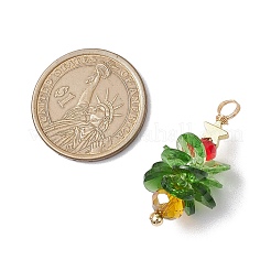クリスマステーマのガラスペンダント  ブラススターのパーツ付き  クリスマスツリー  ゴールドカラー  33~35x17mm  穴：4mm&nbsp;PALLOY-JF02863