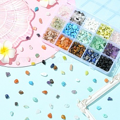 210g 14種類の天然混合宝石チップビーズと15g不透明ガラスチップビーズキット  5~8x5~8mm  穴：0.3~1mm  15g /スタイル&nbsp;G-YW0002-37