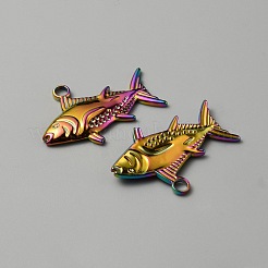 304ステンレスペンダント  魚のチャーム  虹色  19x29x3mm  穴：2.5mm&nbsp;STAS-WH0038-41MC