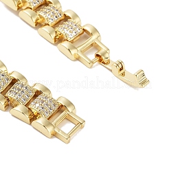 Rack Plating Brass Pave Clear Cubic Zirconia Rectangle Link Chain Bracelets for Women&nbsp;BJEW-R317-16G