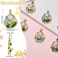 真鍮製エナメルペンダント5個  樹脂と  フラワーラウンドフラワーチャーム  18KGP本金メッキ  カラフル  21.5x18x6mm  穴：4x3mm&nbsp;KK-SZ0002-58B