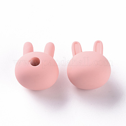 アクリルビーズ  ラバー加工スタイル  片穴  兎  ライトコーラル  19x16.5x14.5mm  穴：3.5mm&nbsp;OACR-S039-02-52