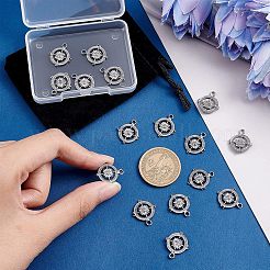 304ステンレスペンダント  コンパス付きのフラットラウンド  ステンレス鋼色  17x15x2mm  穴：2mm  16個/箱&nbsp;STAS-UN0037-65