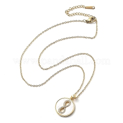 Flat Round with Number 8 Shell & Cubic Zirconia Pendant Necklaces&nbsp;LS-NJEW-D288-04G