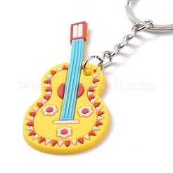 漫画 pvc プラスチック キーホルダー  メキシコの休日のパーティーの装飾のギフト キーチェーン  ギターチャーム  楽器模様  9.5cm  ペンダント：60x28x2.5mm&nbsp;KEYC-F035-01F
