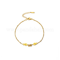 女性用ダブルフィッシュ304ステンレススチールリンクアンクレット  ゴールドカラー  8-5/8インチ（220mm）&nbsp;FS-WG2E8EF-01