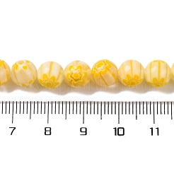 ハンドメイドミッレフィオーリ ランプワークビーズ連売り  ラウンド  ゴールド  8mm  穴：0.7mm  約48個/連  14.37''（36.5センチメートル）&nbsp;LAMP-G164-05F