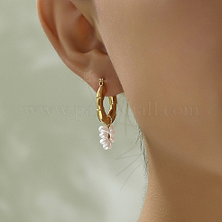 201ステンレススチールフープピアス（女性用）  ゴールドカラー  花  33x20mm&nbsp;VK1430-1