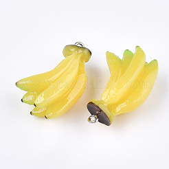 樹脂チャーム  プラチナトーン鉄パーツ  模造食品  バナナ  きいろ  33~34x19x15mm  穴：2mm&nbsp;LS-RESI-T028-46
