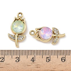 合金K5ガラスペンダント  花のチャーム  ラインストーン付き  チャーム  鉛フリー＆カドミウムフリー  UVメッキ  多面カット  ゴールドカラー  24x11.5x5mm  穴：1.8mm&nbsp;FIND-L024-18G