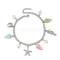 Porcelain Beads & Natural Cultured Freshwater Pearl Anklets&nbsp;SA-AJEW-AN00843-02