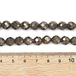 天然ゴールドパイライト/ゴールデンパイライトビーズ連売り  多面カット  ラウンド  8mm  穴：0.7mm  約50個/連  15.35''（39センチメートル）&nbsp;G-G458-H01-8mm