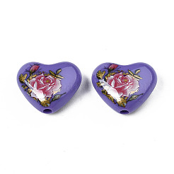 Flower Printed Opaque Acrylic Heart Beads&nbsp;SACR-S305-28-M04
