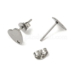 変色しない304ステンレススチール製ハートスタッドピアス金具  カン付き  ステンレス鋼色  8x8mm  穴：1mm  ピン：0.8mm&nbsp;X-STAS-R063-37