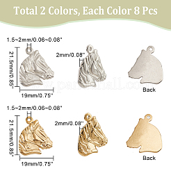 16個2色304ステンレスペンダント  馬の頭  ゴールデン·ステンレス鋼色  21.5x19x2mm  穴：1.5~2mm  8個/カラー&nbsp;STAS-DC0012-74