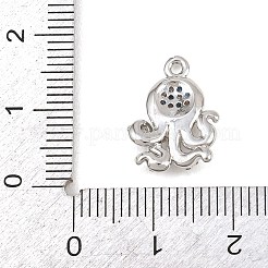 真鍮製マイクロパヴェキュービックジルコニアペンダント  タコチャーム  プラチナ  15.5x12x3mm  穴：1.2mm&nbsp;KK-L261-14B-P